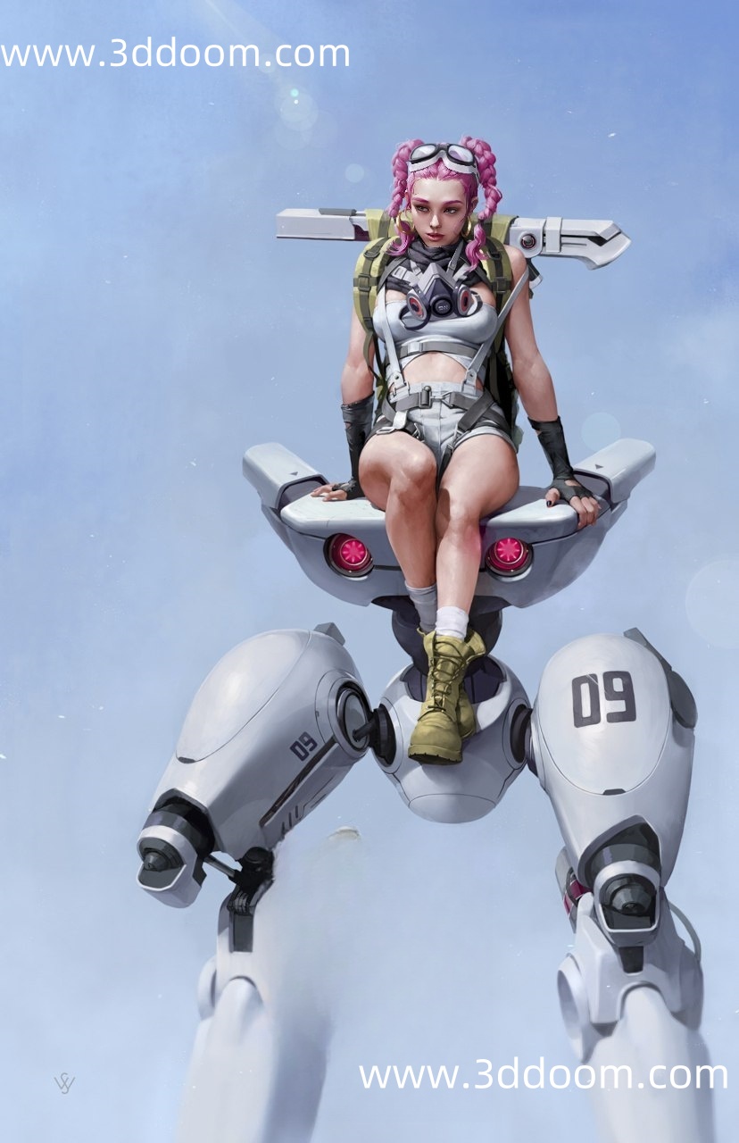 900 Сyberpunk Girl and Robot 赛博朋克女孩与机器人-3D DOOM